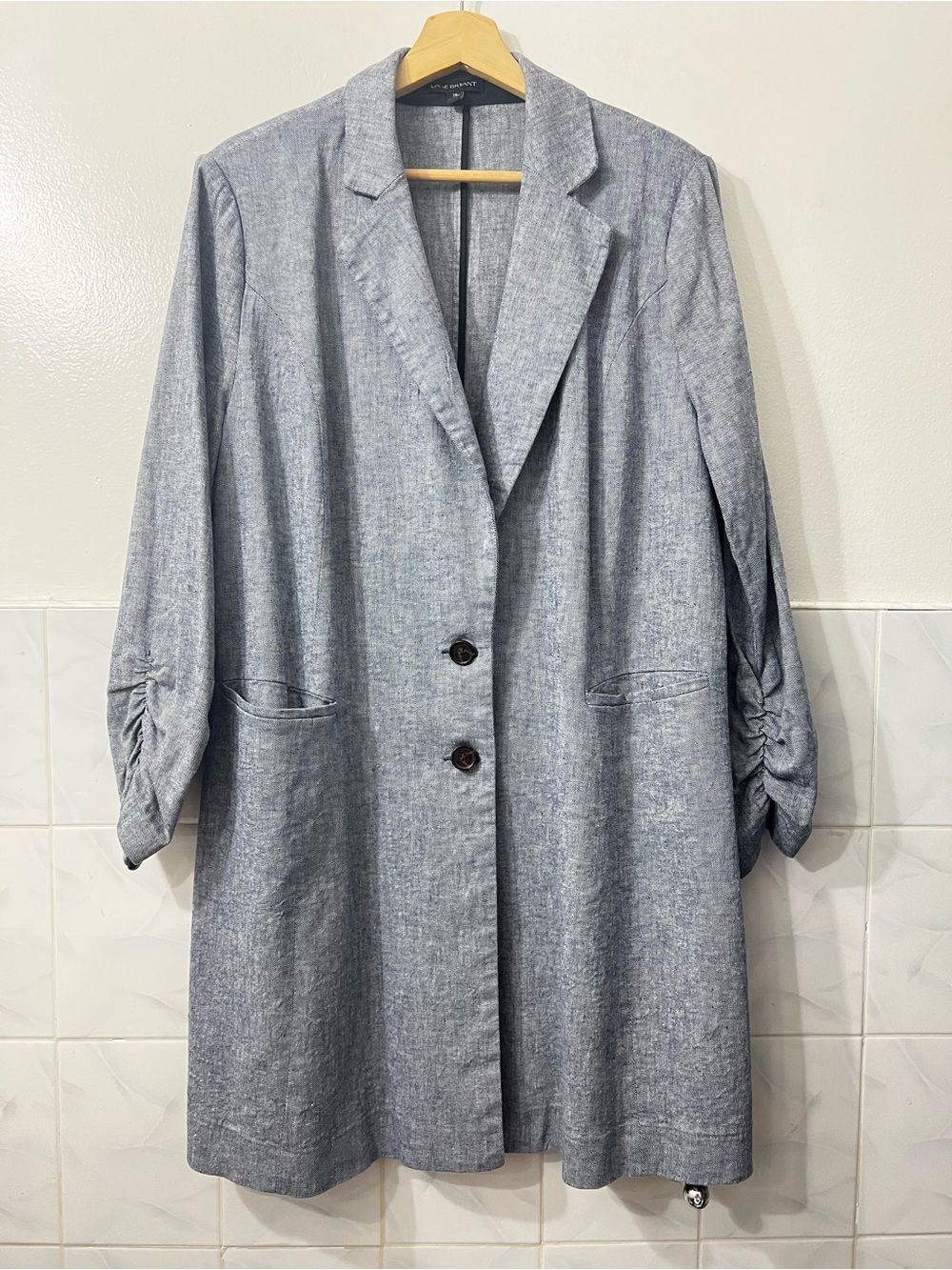 Lane Bryant Linen Blend Longline Blazer Jacket 16 Old Money Office Minimalist